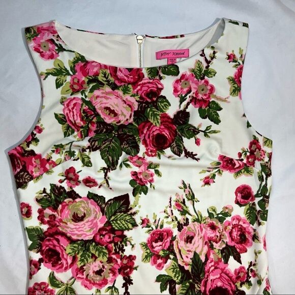 Betsey Johnson Bodycon Slit Hem Rose Print Sleeveless White Dress 12 - Picture 2 of 10